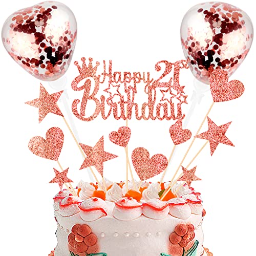 DKBT Tortendeko 21th Roségold Kuchen deko Glitzer Happy Birthday Cake Topper Kuchendeko Geburtstagstorte für Geburtstagsfeier Jubiläum von DKBT