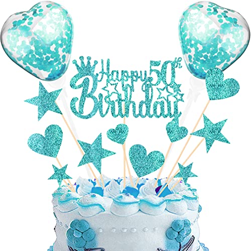 DKBT Tortendeko 50th Blau Kuchen deko Glitzer Happy Birthday Cake Topper Kuchendeko Geburtstagstorte für Geburtstagsfeier Jubiläum von DKBT