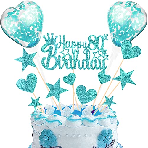 DKBT Tortendeko 80th Blau Kuchen deko Glitzer Happy Birthday Cake Topper Kuchendeko Geburtstagstorte für Geburtstagsfeier Jubiläum von DKBT