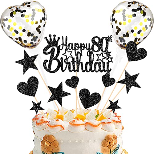 Tortendeko 80th Schwarz Kuchen deko Glitzer Happy Birthday Cake Topper Kuchendeko Geburtstagstorte für Schwarz Thema Geburtstagsfeier Jubiläum von DKBT