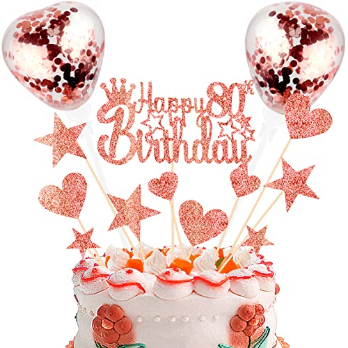 Tortendeko 80th Roségold Kuchen deko Glitzer Happy Birthday Cake Topper Kuchendeko Geburtstagstorte für Geburtstagsfeier Jubiläum von DKBT