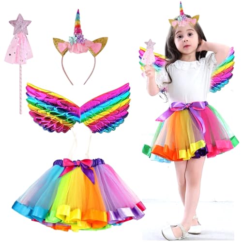 DKDDSSS Mädchen Prinzessin Kostüm, Einhorn Prinzessin Kostüm, Mädchen Prinzessin Kleid, mit Tüllrock, Flügel, Zauberstab und Haarreif - Geeignet, für Kleine Mädchen DKDDSSS Mädchen Prinzessin Kostüm, Einhorn Prinzessin Kostüm, Mädchen Prinzessin Kleid, mit Tüllrock, Flügel, Zauberstab und Haarreif - Geeignet, für Kleine Mädchen von DKDDSSS