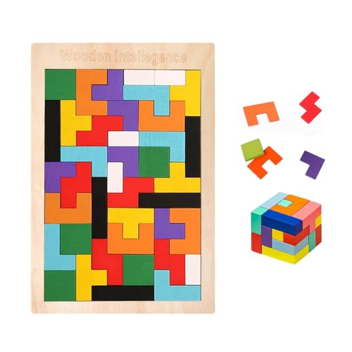 DKDXID Tetris Puzzle Holz Kinder Tetris Spiel Kinder ab 3 Holzpuzzle Tetris Lernspielzeug Tangram Puzzle Erwachsene Wood Intelligence Puzzlespiel Holz Tetris Holzspielzeug Montessori Hölzerne Puzzle von DKDXID