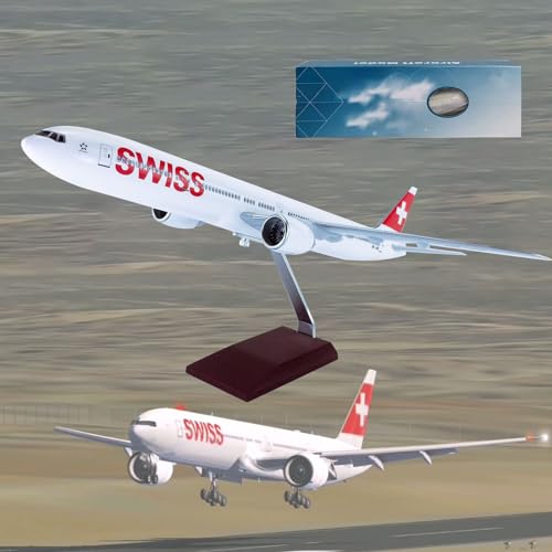 DKHOUN Flugzeugmodell, 18,5 Zoll, Maßstab 1:150, Jet-Modelle, Flugzeug, Schweiz, B777-300, Flugzeugmodell, Druckguss-Sammlerstücke, Kunstharz-Flugzeugmodell for Sammeln oder Verschenken von DKHOUN