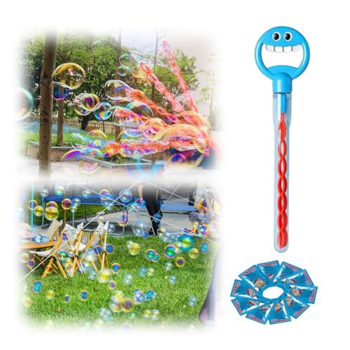 DKIIL NOIYB Smiling Face Bubble Wand, 32-Loch-Seifenblasenstab Spielzeug mit Lächelndem Gesicht mit 10ML Seifenblasen Flüssigkeit*10, 5-Krallen-Blasenstäbe Spielzeug für Kinder (1pc-Blau) von DKIIL NOIYB
