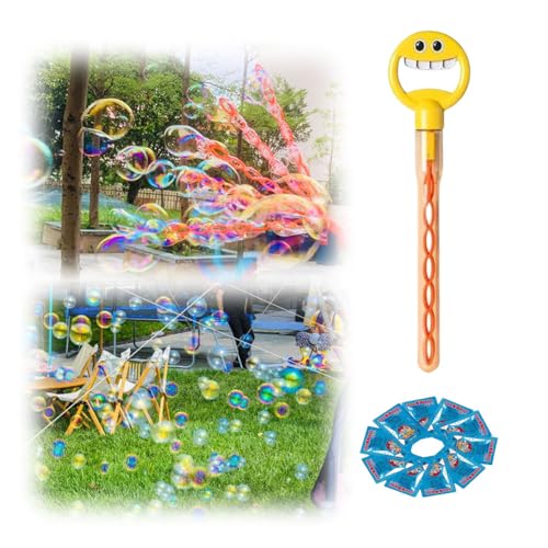 DKIIL NOIYB Smiling Face Bubble Wand, 32-Loch-Seifenblasenstab Spielzeug mit Lächelndem Gesicht mit 10ML Seifenblasen Flüssigkeit*10, 5-Krallen-Blasenstäbe Spielzeug für Kinder (1pc-Gelb) von DKIIL NOIYB