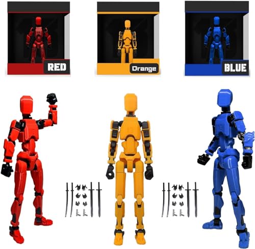 DKIIL NOIYB T13 Action Figure 3D-Druck Von Beweglichen Figuren Mehrgelenkiger Beweglicher Roboter, 13 DIY Actionfigur Desktop-Dekorationen Geschenke für Kinder (A8 Rot + Orange + Blau) von DKIIL NOIYB