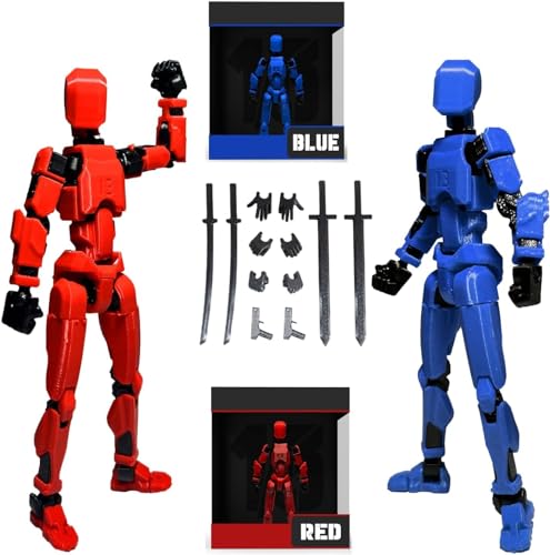 DKIIL NOIYB T13 Action Figure 3D-Druck Von Beweglichen Figuren Mehrgelenkiger Beweglicher Roboter, 13 DIY Actionfigur Desktop-Dekorationen Geschenke für Kinder (A9 Rot + Blau) von DKIIL NOIYB