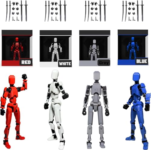 DKIIL NOIYB T13 Action Figure 3D-Druck Von Beweglichen Figuren Mehrgelenkiger Beweglicher Roboter, 13 DIY Actionfigur Desktop-Dekorationen Geschenke für Kinder (A10 Grau+Rot+Weiß+Blau) von DKIIL NOIYB
