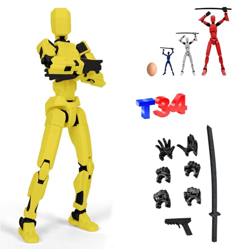 DKIIL NOIYB T13 Action Figure mit 3 Paar Handgesten und 2 Waffen, 34CM Titan 13 Action Figure Roboter, 3D-Druck Beweglichen Figuren mit Mehreren Gelenken（34CM Groß） (34CM Gelb) von DKIIL NOIYB