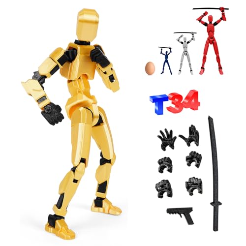 DKIIL NOIYB T13 Action Figure mit 3 Paar Handgesten und 2 Waffen, 34CM Titan 13 Action Figure Roboter, 3D-Druck Beweglichen Figuren mit Mehreren Gelenken（34CM Groß） (34CM Gold) von DKIIL NOIYB