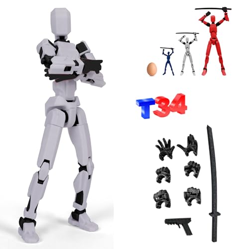 DKIIL NOIYB T13 Action Figure mit 3 Paar Handgesten und 2 Waffen, 34CM Titan 13 Action Figure Roboter, 3D-Druck Beweglichen Figuren mit Mehreren Gelenken（34CM Groß） (34CM Grau) von DKIIL NOIYB
