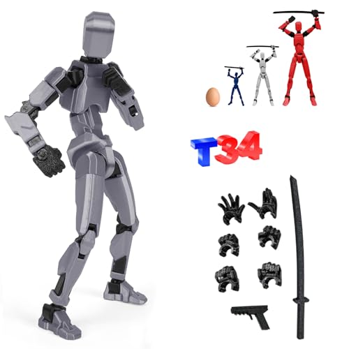 DKIIL NOIYB T13 Action Figure mit 3 Paar Handgesten und 2 Waffen, 34CM Titan 13 Action Figure Roboter, 3D-Druck Beweglichen Figuren mit Mehreren Gelenken（34CM Groß） (34CM Silber) von DKIIL NOIYB