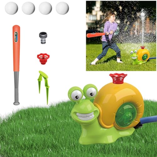 DKIIL NOIYB Wassersprinkler Kinder für Outdoor, Schnecken Wasserspielzeug Gartensprinkler, 360° Drehbares Wassersprüh-Baseballspielzeug für Rasen und Schwimmbad (B1-Düse Baseball) von DKIIL NOIYB