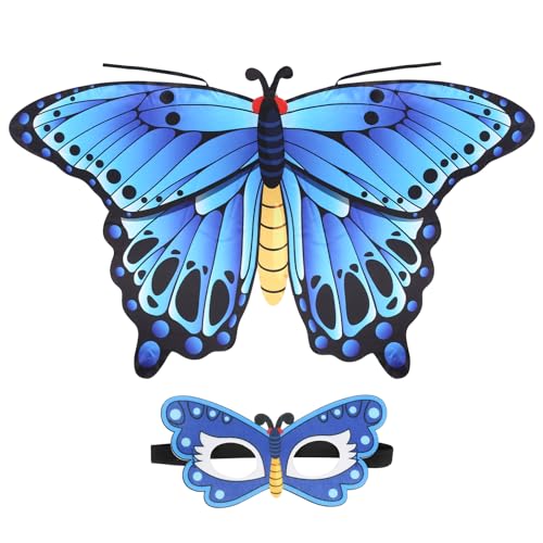 DKINY 4er Schmetterling Umhang Kinder, Blau Schmetterlingsflügel Kostüm Mädchen, Karneval Schmetterlingsumhang mit Maske Krone, Schmetterling Kostümeset Cape für Halloween Karneval Cosplay Party DKINY 4er Schmetterling Umhang Kinder, Blau Schmetterlingsflügel Kostüm Mädchen, Karneval Schmetterlingsumhang mit Maske Krone, Schmetterling Kostümeset Cape für Halloween Karneval Cosplay Party von DKINY
