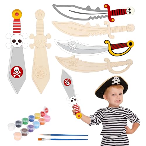 DKINY 6PCS Piratenschwerter aus Holz, Piraten Schwert Holzbastelset für Kinder, Piratensäbel zum Basteln und Bemalen, Kreativesets Bastelbedarf Geschenk für Junge Mädchen in Halloween Karneval DKINY 6PCS Piratenschwerter aus Holz, Piraten Schwert Holzbastelset für Kinder, Piratensäbel zum Basteln und Bemalen, Kreativesets Bastelbedarf Geschenk für Junge Mädchen in Halloween Karneval von DKINY