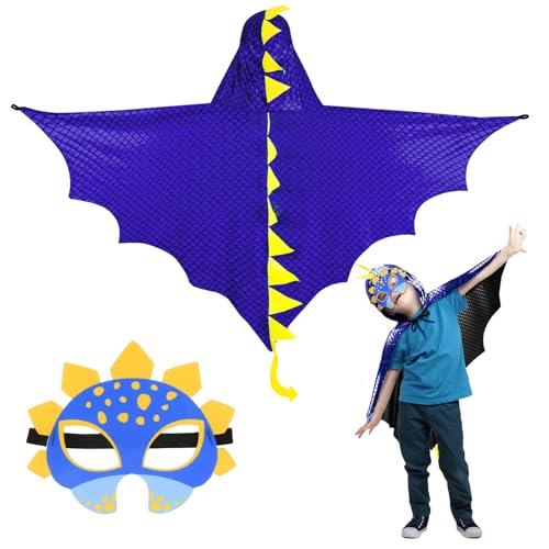 DKINY Dinosaurier Kostüm Kinder Halloween Dinokostüm mit Drachenflügel Umhang und Maske Dino Cosplay Kinderkostüm Zubehör für Junge Mädchen Halloween Karneval Fasching-Blau Schwarz DKINY Dinosaurier Kostüm Kinder Halloween Dinokostüm mit Drachenflügel Umhang und Maske Dino Cosplay Kinderkostüm Zubehör für Junge Mädchen Halloween Karneval Fasching-Blau Schwarz von DKINY