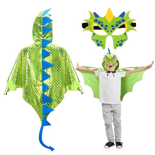 DKINY Dinosaurier Kostüm Kinder Halloween Dinokostüm mit Drachenflügel Umhang und Maske Dino Cosplay Kinderkostüm Zubehör für Junge Mädchen Halloween Karneval Fasching-Fluoreszierend Grün DKINY Dinosaurier Kostüm Kinder Halloween Dinokostüm mit Drachenflügel Umhang und Maske Dino Cosplay Kinderkostüm Zubehör für Junge Mädchen Halloween Karneval Fasching-Fluoreszierend Grün von DKINY