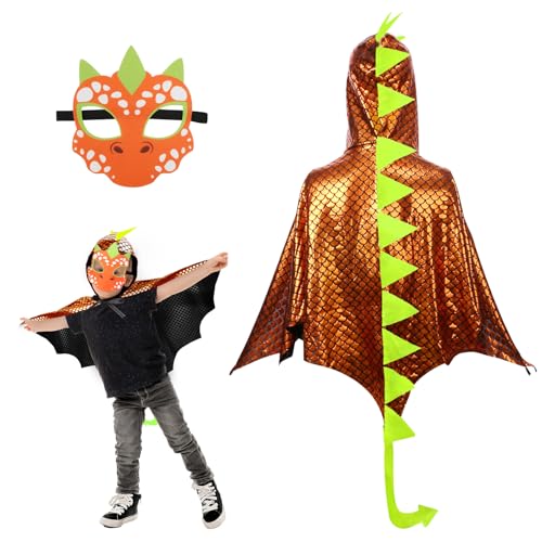 DKINY Dinosaurier Kostüm Kinder Halloween Dinokostüm mit Drachenflügel Umhang und Maske Dino Cosplay Kinderkostüm Zubehör für Junge Mädchen Halloween Karneval Fasching-Orange DKINY Dinosaurier Kostüm Kinder Halloween Dinokostüm mit Drachenflügel Umhang und Maske Dino Cosplay Kinderkostüm Zubehör für Junge Mädchen Halloween Karneval Fasching-Orange von DKINY