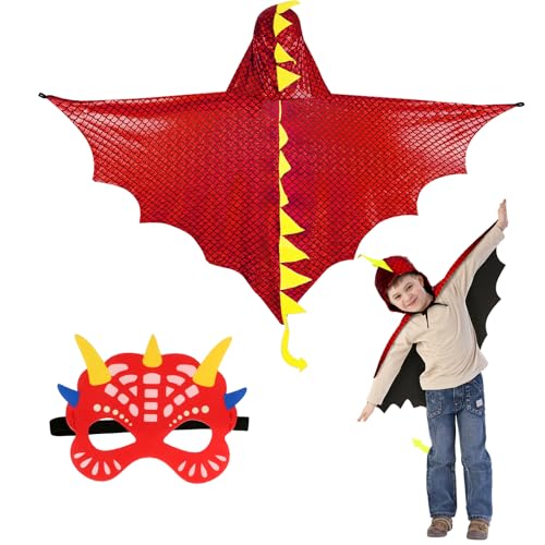 DKINY Dinosaurier Kostüm Kinder Halloween Dinokostüm mit Drachenflügel Umhang und Maske Dino Cosplay Kinderkostüm Zubehör für Junge Mädchen Halloween Karneval Fasching-Rot DKINY Dinosaurier Kostüm Kinder Halloween Dinokostüm mit Drachenflügel Umhang und Maske Dino Cosplay Kinderkostüm Zubehör für Junge Mädchen Halloween Karneval Fasching-Rot von DKINY