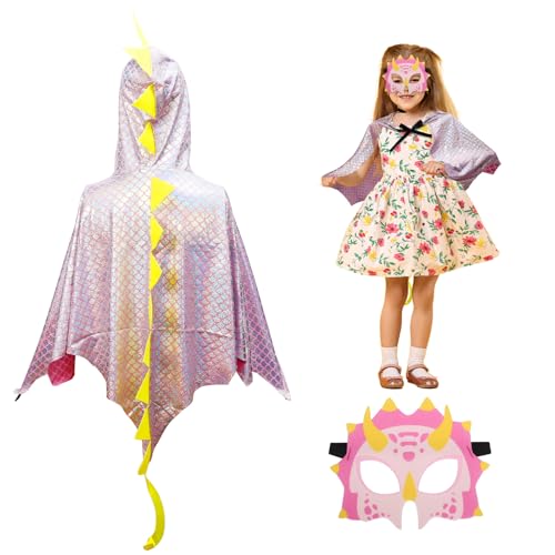DKINY Dinosaurier Kostüm Kinder Halloween Dinokostüm mit Drachenflügel Umhang und Maske Dino Cosplay Kinderkostüm Zubehör für Junge Mädchen Halloween Karneval Fasching-Silber Rosa DKINY Dinosaurier Kostüm Kinder Halloween Dinokostüm mit Drachenflügel Umhang und Maske Dino Cosplay Kinderkostüm Zubehör für Junge Mädchen Halloween Karneval Fasching-Silber Rosa von DKINY