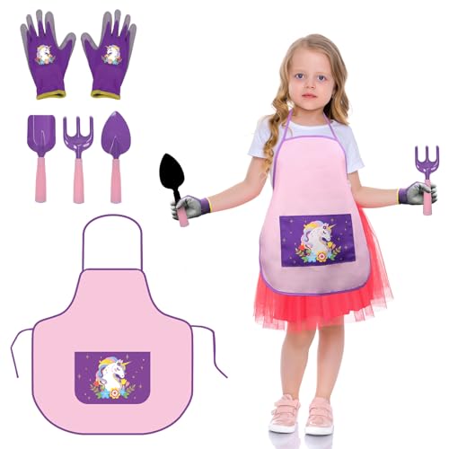 DKINY 5tlg Gartengeräte für Kinder Einhorn Gartenset mit Gartenschürze Handschuhe Gartenschaufel Handspaten Harke Spielwekzeuge für Garten Strand Draußen Gartenwerkzeug Gartenhelfer für Mädchen DKINY 5tlg Gartengeräte für Kinder Einhorn Gartenset mit Gartenschürze Handschuhe Gartenschaufel Handspaten Harke Spielwekzeuge für Garten Strand Draußen Gartenwerkzeug Gartenhelfer für Mädchen von DKINY