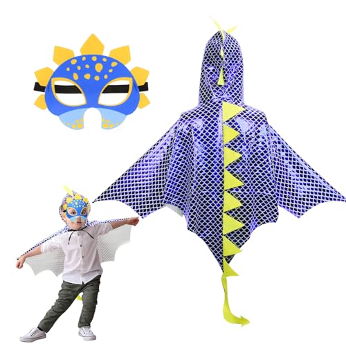 DKINY Dinosaurier Kostüm Kinder Halloween Dinokostüm mit Drachenflügel Umhang und Maske Dino Cosplay Kinderkostüm Zubehör für Junge Mädchen Halloween Karneval Fasching-Blau Weiß DKINY Dinosaurier Kostüm Kinder Halloween Dinokostüm mit Drachenflügel Umhang und Maske Dino Cosplay Kinderkostüm Zubehör für Junge Mädchen Halloween Karneval Fasching-Blau Weiß von DKINY