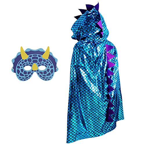 DKINY Karneval Dinosaurier Umhang, Karneval Cosplay Kinder Köstum Cape mit Mask, Drachen Mantel Kleidung für Rollenspiel Themenparty Halloween Maskerade Jungen Mädchen, Blau von DKINY