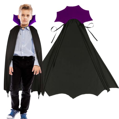 DKINY Vampir Umhang Kinder Dracula Umhang mit Kragen Schwarz Lila Zauberumhang Devil Teufel Böse Dämonen Geister Cosplay Cape Mantel für Junge Mächen Karneval Halloween Rollenspiel Fasching Mottoparty von DKINY