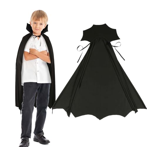 DKINY Vampir Umhang Kinder Dracula Umhang mit Kragen Schwarz Zauberumhang Devil Teufel Böse Dämonen Geister Cosplay Cape Mantel für Junge Mächen Karneval Halloween Rollenspiel Fasching Mottoparty von DKINY