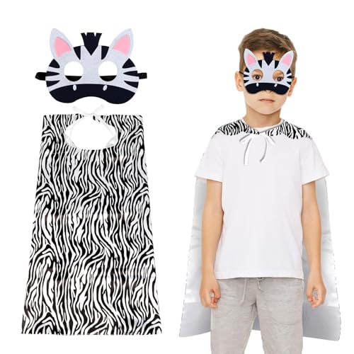 DKINY Zebra Umhang Kinder Zebra Kinderkostüm mit Zebramaske Zebra Cape Cosplay Kinderkostüm Zebraumhang Zebrakostüm Zubehör für Jungen Mädchen Halloween Karneval Fasching Mottoparty von DKINY