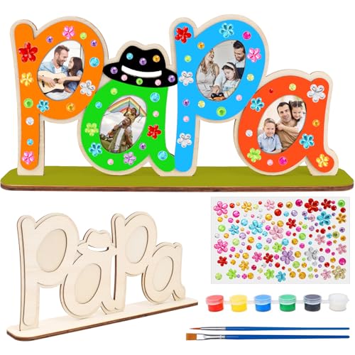 DKINY papa Geschenk von Tochter Sohn Papa Holzbuchstaben Bastelset für Kinder Vater Holzbastelset mit Standhilfe Holznamen bemalen und Fotos ankleben Beste papa Geschenk zum Weihnachten Vattertag von DKINY