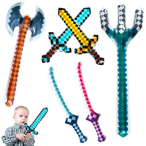 Aufblasbares Schwertspielzeug,6 Stück Aufblasbare Spiel Schwerter, 65cm Aufblasbares Pixel Schwert PVC Kinder Aufblasbares Schwert Pixel Spielzeuge Partyzubehör Kindergeburtstag für Mädchen Jungen von DKLQXCE