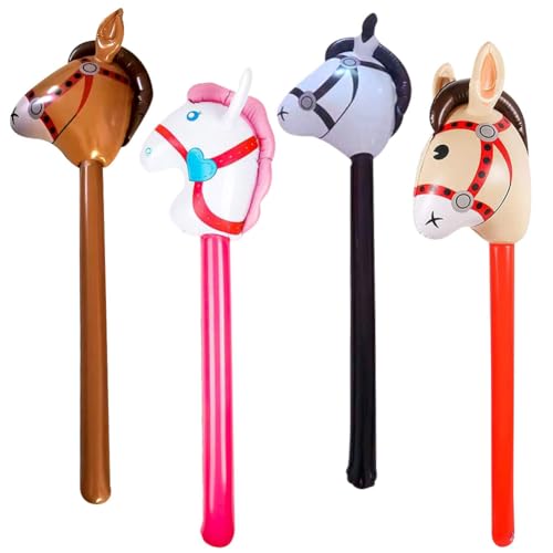 DKLQXCE 4 Stück Aufblasbare Pferdekopfstäbe, Aufblasbarer Stock Stockpferd, Stockpferd Aufblasbarer Pferdekopf-Stäbchen-Spielzeug Partyzubehör Für Kinder Party Supplies für Weihnachten von DKLQXCE