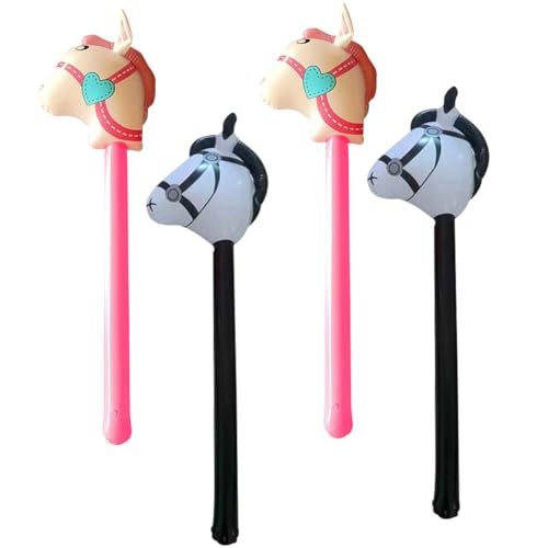 DKLQXCE 4 Stück Aufblasbare Pferdekopfstäbe, Aufblasbarer Stock Stockpferd, Stockpferd Aufblasbarer Pferdekopf-Stäbchen-Spielzeug Partyzubehör Für Kinder Party Supplies für Weihnachten von DKLQXCE