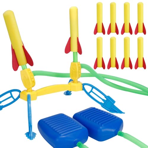 Doppeltes Kinder Raketenspielzeug, Rakete Spielzeug, Outdoor Spielzeug Rakete Power Launcher Rocket Luftdruck Mit 8 Schaumstoffraketen Verstellbarer Raketenwerfer Geschenke für Jungen und Mädchen von DKLQXCE