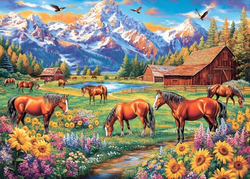 Horse Farm Jigsaw Puzzle 1000 Teile Erwachsene Sunflowers Meadow Ranch Puzzle Erwachsene 1000 Teile Puzzles von DKijoys