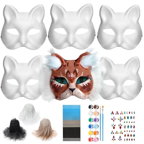 6 Stück Katzenmaske mit Augen Mesh Pelz Bart und Edelstein Aufkleber, Tier Katze Maske DIY Set Katzenmasken zu malen Filz, Maske Kunsthandwerk Kit, DIY Blank Gesicht Maske Kostüm für Maskerade 6 Stück Katzenmaske mit Augen Mesh Pelz Bart und Edelstein Aufkleber, Tier Katze Maske DIY Set Katzenmasken zu malen Filz, Maske Kunsthandwerk Kit, DIY Blank Gesicht Maske Kostüm für Maskerade von DLAIUSMALL