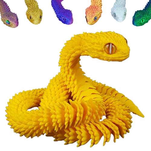 DLAIUSMALL 3D gedrucktes Schlangenspielzeug, realistisches bewegliches Schlangenzappelspielzeug, Schreibtischdekoration, mit schlangenförmigen Gelenken für Autismus/ADHD(Gold) von DLAIUSMALL