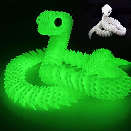 DLAIUSMALL 3D gedrucktes Schlangenspielzeug, realistisches bewegliches Schlangenzappelspielzeug, Schreibtischdekoration, mit schlangenförmigen Gelenken für Autismus/ADHD (leuchtendes Weiß) von DLAIUSMALL