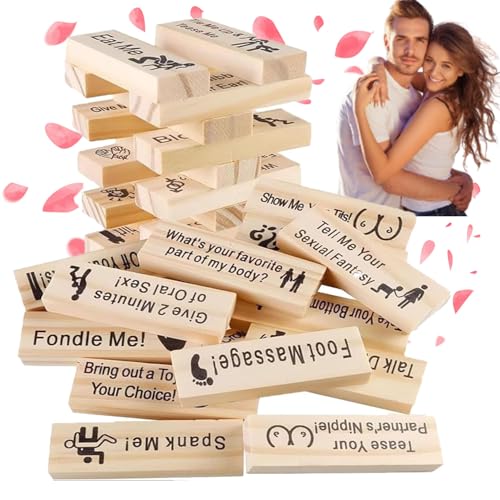 DLAIUSMALL 48 Holzblöcke Couple Game Blocks, Super Unartiges Block Tower Spiel, Naughty für Erwachsene, Lust Tower Stacking, für Paare, Liebhaber, Erwachsene, Nachtparty von DLAIUSMALL