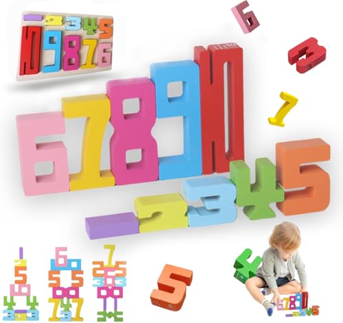 DLAIUSMALL Nummerblocks Spielzeug, Gebäude Spielzeug für Kinder 3-5, Mathe-Blöcke verwenden für Lernspiele, hölzerne Zahl Bausteine (10pcs) von DLAIUSMALL