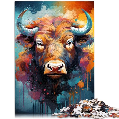 1000-teiliges Puzzle für Erwachsene Aquarell von Büffeln Heimdekorations-Puzzle 50 x 75 cm mit passendem Poster und Quizblatt von DLBHSG