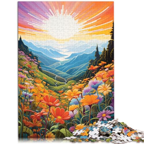 1000-teiliges Puzzle für Erwachsene Berge Wildblumen bei Sonnenuntergang Lernpuzzle 50 x 75 cm mit passendem Poster und Quizblatt von DLBHSG
