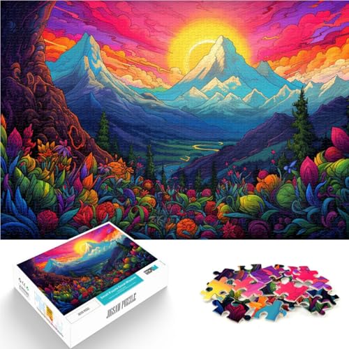 1000-teiliges Puzzle für Erwachsene Blumen und Berge Geschenkpuzzle 50 x 75 cm mit passendem Poster und Quizblatt von DLBHSG