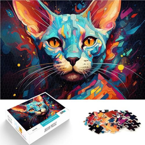 1000-teiliges Puzzle für Erwachsene Bunte Sphynx-Katze Lernspiele für Zuhause DIY-Spielzeug 26 x 38 cm ganze Familie von DLBHSG