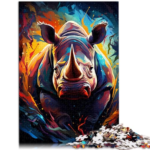 1000-teiliges Puzzle für Erwachsene Farbmalerei Nashorn Lernpuzzle 26 x 38 cm anspruchsvolles Spiel und Familienspiel von DLBHSG