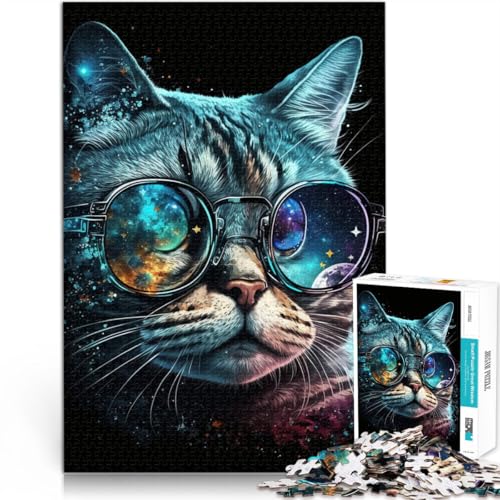 1000-teiliges Puzzle für Erwachsene Galaxy Cat mit Brille Lernspielzeug 50 x 75 cm ganze Familie von DLBHSG