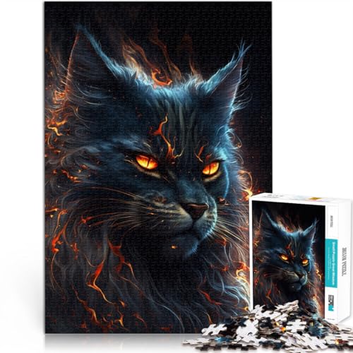 1000-teiliges Puzzle für Erwachsene Maine-Coon-Katze Feuer-Puzzle für Lernspiele Herausforderungsspielzeug 50 x 75 cm ganze Familie von DLBHSG