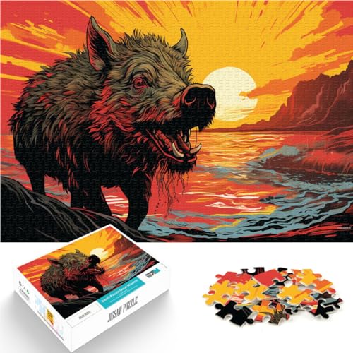 1000-teiliges Puzzle für Erwachsene Wildschwein auf dem Meer Puzzle für Lernspiele Herausforderungsspielzeug 26 x 38 cm anspruchsvolles Spiel und Familienspiel von DLBHSG